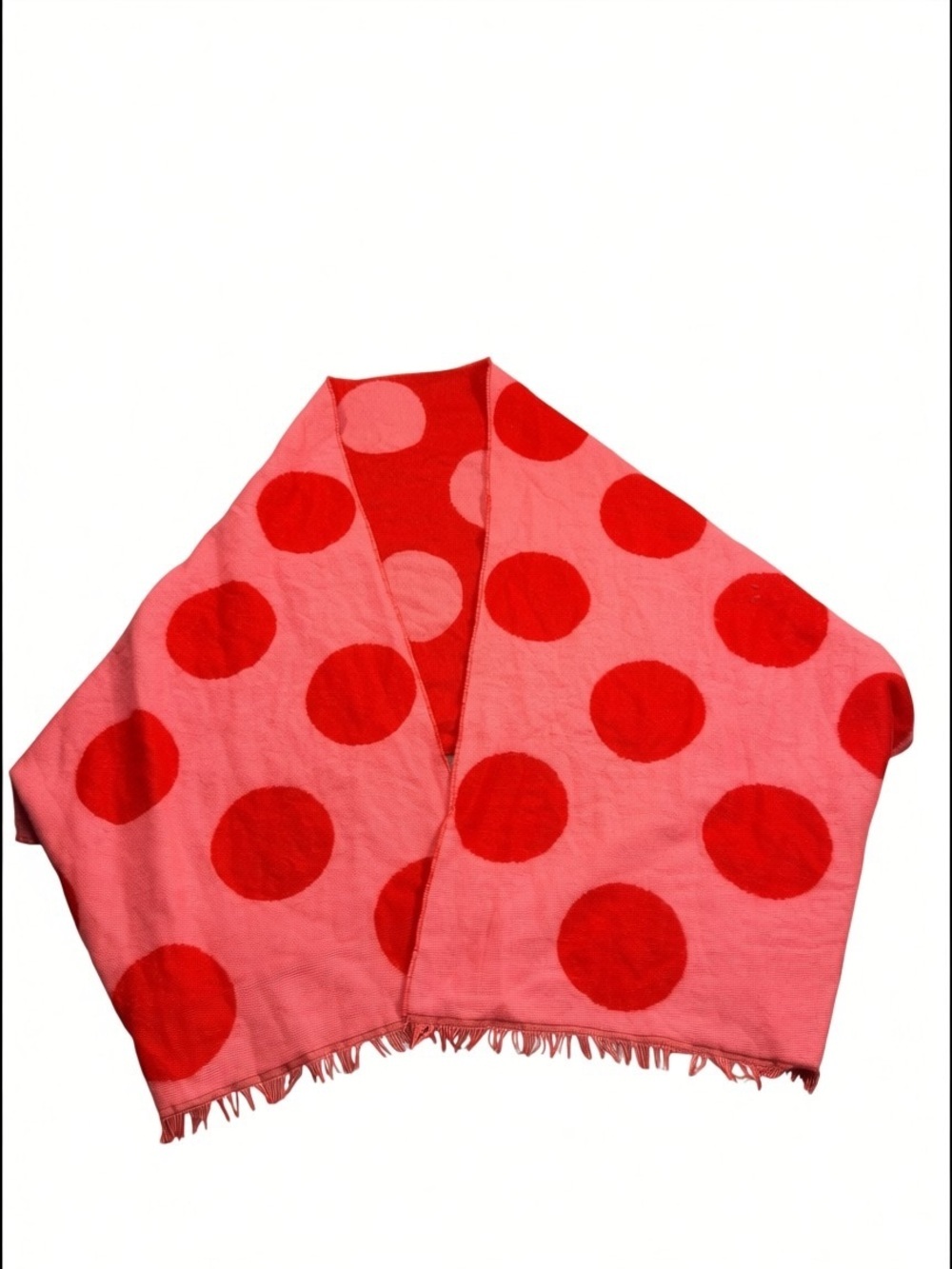 GAP Extra Long Wide Reversible Pink Red Polka Dots Fringe Trim Brushed Scarf